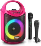 MASINGO Karaoke Machine for Kids and Adults with 1 Wireless Karaoke Microphone and 1 Wired Mic, PA Portable Speaker with LED Lights, Supports TF Card/USB, AUX/MIC in, TWS for Home Party, Burletta C10