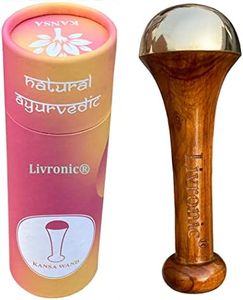 Livronic Kansa Wand for Face,Body & Foot Massager with Teak Wooden Handle Small Bronze (4.5 cm Bronze) Capped Small Kansa Wand for Deep Relaxation (Natural Brown)