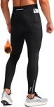 Pudolla Men's Thermal Running Tights with 3 Zipper Pockets Workout Compression Leggings Cycling Pants for Men Hiking Jogging, Black, Large