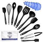 Silicone Kitchen Utensils Set for Cooking & Baking [10 Pieces] | with Free Set of Silicone Stretch Lids | Spatula, Whisk, Tongs | Heat Resistant & Non-Stick | by Kitchen Elements