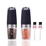 VANPIN Electric Pepper and Salt Grinder Set, Adjustable Coarseness, Battery Powered with LED Light, One Hand Automatic Operation, Stainless Steel Black, 2 Pack