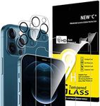 NEW'C 4 Pack, 2 x Glass Screen Protector for iPhone 12 Pro and 2 x Camera lens Protector, Scratch-Resistant, No Air Bubbles, Extremely Durable, 9H Hardness Tempered Glass