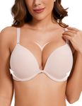 Crushnow Padded Push Up Bra Add 1 Cup Uplift Plunge Tshirt Smooth Underwire Support Bras for Women, Pink, 38B