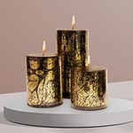 AuraDecor Unscented Pillar Candle Set of 3 (3inch*3inch, 3inch*4inch, 3inch*6inch) || Unscented || Long Burning || Gift Set || Set of 3 || Pillar Candle. (Black Goldust)