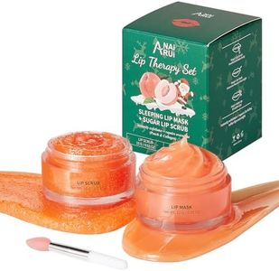 ANAiRUi Ensemble Masque à Lèvres & Gommage à Lèvres, Kit de Soin des Lèvres à la Pêche et au Collagène pour le Jour de Noël - Baume de Traitement pour les Lèvres Gercées, Fendues des Lèvres