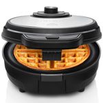 Chefman Anti-Overflow Belgian Waffle Maker w/ Shade Selector, Stainless Steel, Temperature Control, Mess Free Moat, Round Nonstick Iron Plate, Cool Touch Handle, Measuring Cup Included