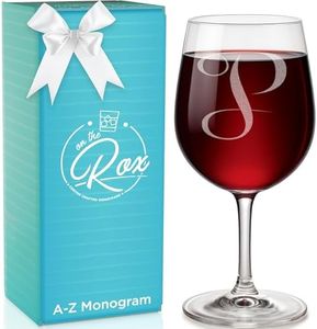 Monogrammed A-Z Wine Gifts for Women - 12.75 oz Engraved Personalized Wine Glass- Funny Wine Lover Monogram Gifts for Women - Unique Wine Glasses Gift Set (P)