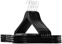 Solid Natural Wooden Suit Hangers Heavy Duty, 10/20 Pack Smooth Finish Coat Hangers with Non-slip Pant Bar, Precisely Cut Notches and Chrome Swivel Hook for Closet, Wardrobe (Black, 10 Pack)