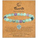 MAIBAOTA Healing Crystal Bracelet for Women, 8 mm Fluorite Beaded Bracelet, Gemstone Love Heart Charm Bracelet, Stone Jewelry Gifts for Christmas Anniversary Valentine's Day