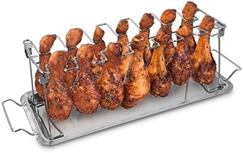 Navaris Stainless Steel Chicken Leg & Wing Rack - 14 Slot Roaster Stand for Chicken Legs, Wings, Drumstick with Drip Tray for Smoker Grill or Oven