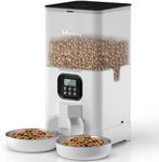 Wuciray Automatic Cat Feeder 6L, Double Pet Feeder with 2 Stainless Steel Bowls, 4 Meals Per Day, 10s Voice Recorder, Timed Cat Food Dispenser with Memory Function, Lock Lid and Desiccant Bag(White)