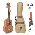 Hola! Music HM-121GL+ Laser Engraved Mahogany Soprano Ukulele Bundle with Aquila Strings, Padded Gig Bag, Strap and Picks - Hula Dancer