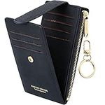 Favydov RFID Blocking Compact Slim Wallet for Women PU Leather 11 Card Holder Zipper Coin Purse Money Organizer with Keychain Black