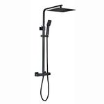 ENKI, ENZO, SH0611, Matt Black Shower Set Thermostatic 38? Mixer Shower Thermostatic with 300mm Ultra Slim Overhead Rain Shower and Handheld Shower Square Shower Mixer Shower System, 10-Year Guarantee