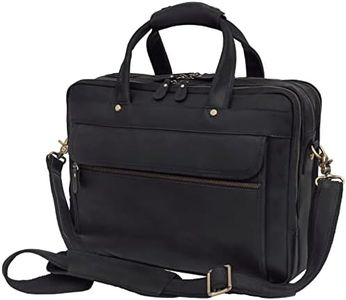 Luxorro Leather Briefcase For Men, Multiple Compartments, Fits 17 Inch Laptop, Black