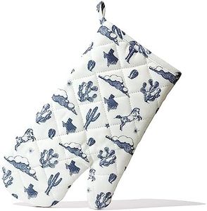 Texas Oven Mitt with Blue Horse Cactus Clouds and Sunburst Pattern in Quilted Cotton Texas Gift