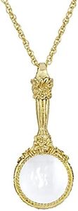 1928 Jewelry 14K Gold Dipped Romantic Interlude Magnifying Glass Pendant Necklace 30 Inch Long - Magnification Power: 4-5X