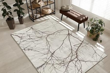 the carpet Mila - Tappeto moderno per soggiorno, elegante e lucido, a pelo corto, con motivo fulmine color oro, crema, 140 x 200 cm