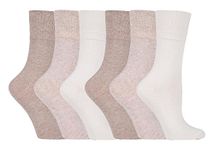 IOMI Footnurse - Ladies 6 Pair Multipack Non Elastic Diabetic Socks with Gentle Grip Wide Top 4-8 (4-8, Light Brown)