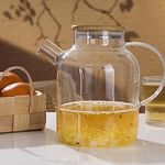 Eden & Willow Glass Teapot with Bamboo Lid and handle | Loose Leaf Tea Strainers | Large Capacity and Stovetop Safe Teapots for Kitchen | 1.8L