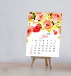 Watercolour Flowers Desktop Calendar With Wooden Easel Stand (For Next 12 Months)