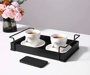 SHIOK DECOR 1-Tier Decorative Coffee Table Tray, Iron Tray with Handles, Vanity Tray and Serving Tray for Bathroom, Kitchen, Ottoman, Dressing Table and Coffee Table, 13.4 X 8.3 X 3.2 inches(Black)