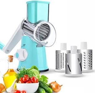 FITNATE Rotary Cheese Grater Hand Crank Stainless Steel Fruit Vegetable Shredder Dicer Cheese Cutter with 3 Changeable Stainless Steel Rotary Blades Drums - Blue (Hand Crank Slicer)