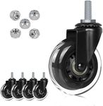 Hirate 3" Office Chair Casters Wheel with 5/16"-18UNC Threaded Stem Heavy Duty Caster Replacement Smooth Rolling for Hardwood Floors, Set of 5 with Nylon Lock Nuts