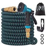 Expandable Garden Hose 100ft - Expanding Water Hose with 10 Function Nozzle, 4 Layer Latex and 3/4'' Solid Brass Fitting, Easy Storage Garden Water Hose