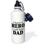 3dRose wb_215065_1 "I Have a Hero I Call Him DAD Black" Sports Water Bottle, 21 oz, White