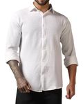 FINIVO FASHION Men's Long Sleeve Wrinkle Free Shirt Button Down Casual Shirts (XL, White)