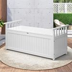 LI LIVSIP 200L Outdoor Storage Deck Box Bench, Waterproof & Lockable Large Storage Box Container Bench with Wheels & Handle for Cushion Pillow Toys Garden Tools, White