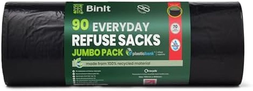 BinIt - Paquete de 90 bolsas de basura para uso diario, 70 L, resistentes y seguras, bolsas de basura, parte superior plana, recicladas, resistentes a desgarros, 30 μm, perfectas para uso diario,