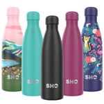 SHO Stainless Steel Water Bottle - Leakproof, BPA Free, No Sweat, Vacuum Insulated Double Walled Metal Flask - Original 2.0-12 Hours Hot 24 Hours Cold (Jet Black 2.0 - Powder Coated, 500ml)