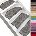 FLODI. Barcelona Deep Pile Stair Tread Mats, Set of 15 Pieces, Shaggy Carpet Stair Mats, Anti Slip Self Adhesive Carpet Runner Pads (Grey, Rectangular - 23 x 65 cm)