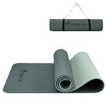 Strongtek Extra Thick Yoga Mat, 8mm, Eco Friendly TPE Yoga Mat for Women and Men, Double-Sided Non-Slip Gymnastics Mat, Fitness Mat with Carrying Strap for Pilates and Floor Exercises (Blackish Green)