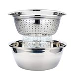 Colander Stainless Steel Colander with Bowl Food Strainer Mixing Bowl Set Nesting Metal Draining Bowl for Salad Vegetable Fruit Rice Pasta Meal Preparing