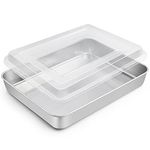 TeamFar Rectangular Cake Pan with Lid, 10.5’’ Stainless Steel Small Lasagna Baking Roasting Brownie Pan, Non-toxic & Deep Side, Brushed Surface & Dishwasher Safe, 2 PCS