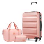 Kono Luggage Travel Set 3 pcs ABS Hard Shell Medium Suitcase 66x45x26cm with TSA Lock and Expandable Travel Bag & Toiletry Bag (Pink)