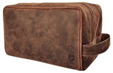 Full Grain Leather Handmade Travel Toiletry Bag - Wash Bag, Shaving Kit and Make Up Kit - Travel Gift for Men and Women by Rustic Town