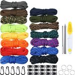 WILLBOND 150 Feet 15 Colors Paracord Cord with Buckles Keychain Key Rings and 3-Piece Paracord Lacing Needle Stitching Needles Kit