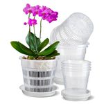 IWTTWY Clear Orchid Pot, 8 PCS Plastic Plant Pots with Drainage Hole and Tray, House Plant Pots Nursery Pots for Orchid Repotting Kit, Seed Seedling Pots for Root Growing (14cm/16cm)