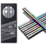 TIICOO Metal Chopsticks Reusable 18/8 Stainless Steel Chopsticks Laser Engraved Premium Titanium Chop Sticks Dishwasher Safe Lightweight Japanese Korean Chopsticks 5 Pairs Gift Set (Rainbow)