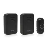 Byron Wireless Doorbell Set – Twin Pack – Battery Portable and Plug in – 150 m Range – 16 Melodies – Black – DBY-22354BS