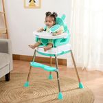 Amazon Brand - Supples 3-in-1 High Chair for Babies and Kids | Sea Green | Supports up to 15 Kg Weight | Detachable & Portable | Safe for Kids from 6 Months to 3 Years