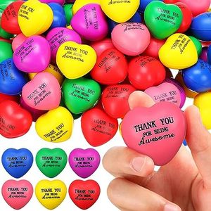 Liliful 100 Pcs Stress Balls 2.2 Inch Motivational Stress Balls Thank You Stress Balls Inspirational Foam Ball Anxiety Relief Toys Gifts Bulk for Teens Adults Student School Party Favors (Heart)