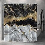 Uiiooazy Marble Bathroom Shower Curtain Black Grey Gold Waterproof Fabric Shower Curtains with Hooks Watercolor Abstract Shower Curtains Cloth for Home Bath Decor 72x78 inches