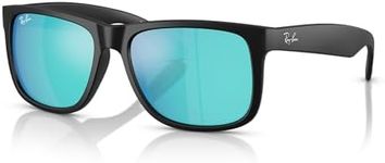 Ray-Ban Justin RB4165F 622/55 58MM Black/Blue Mirror Square Asian Fit Low Bridge Sunglasses for Men +Bundle with Accessory Eyewear Kit