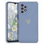 Wirvyuer Compatible with Samsung Galaxy A13 4G Case for Girls Women Silky Soft Protective Shockproof Silicone Phone Case with Cute Gold Heart Pattern Design Bumper Cover Blue Grey