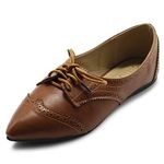 Ollio Womens Ballets Shoes Flats Pointed Toe Oxford 1M1818, Brown, 6.5 UK